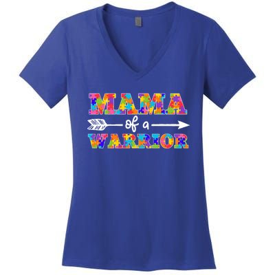 Mama Of A Warrior Autism Awareness Autistic Autism Moms Gift Women's V-Neck T-Shirt