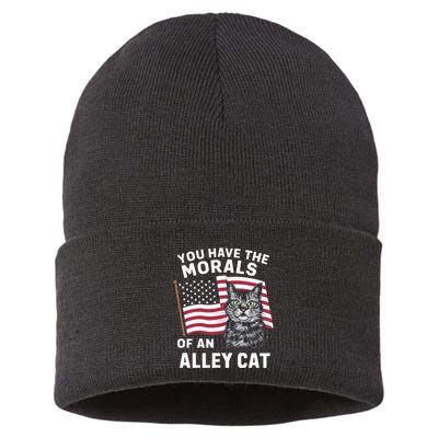 Morals Of An Alley Cat Funny Debate Biden Sustainable Knit Beanie