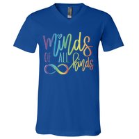Minds Of All Kinds Neurodiversity Infinity Autism Awareness Gift V-Neck T-Shirt