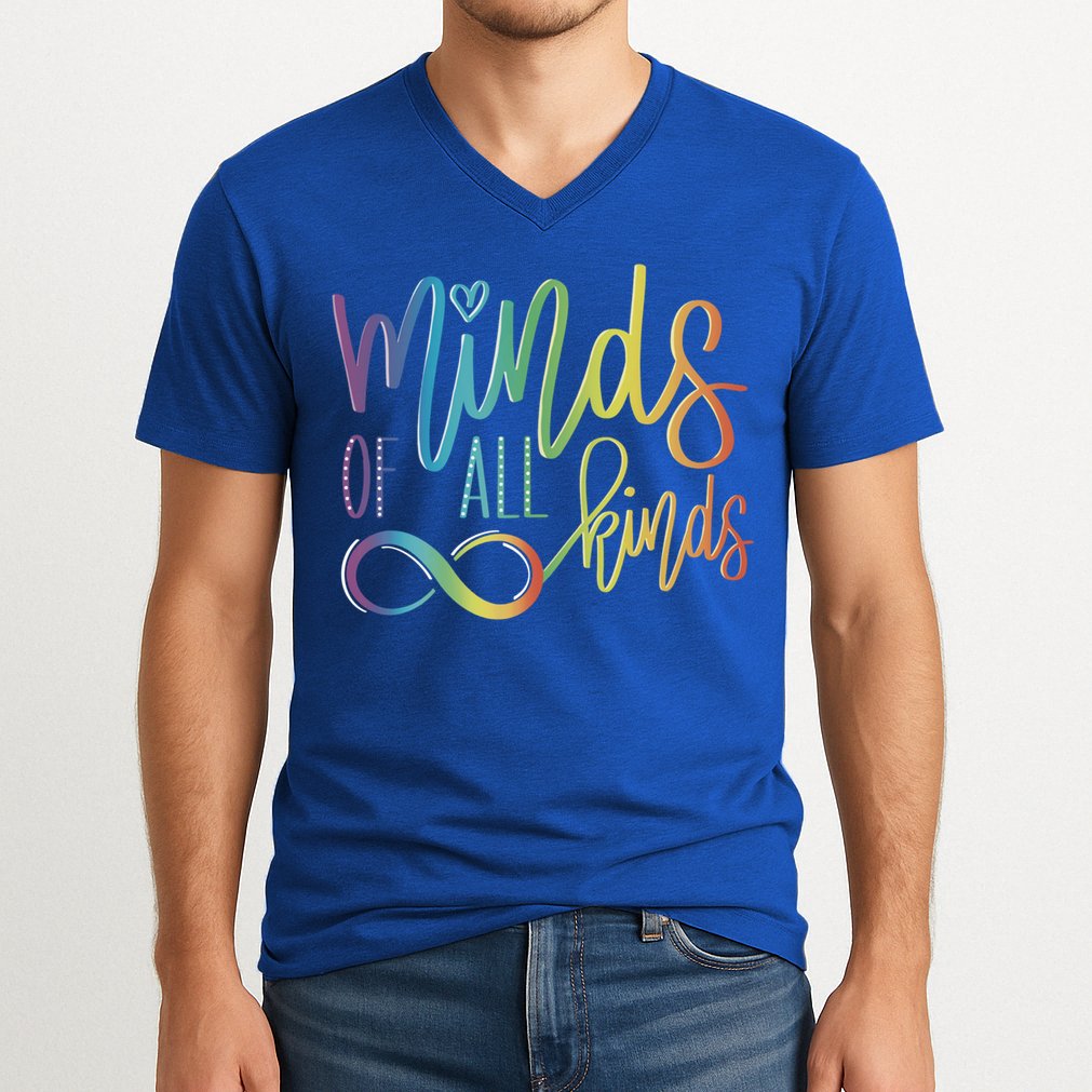 Minds Of All Kinds Neurodiversity Infinity Autism Awareness Gift V-Neck T-Shirt