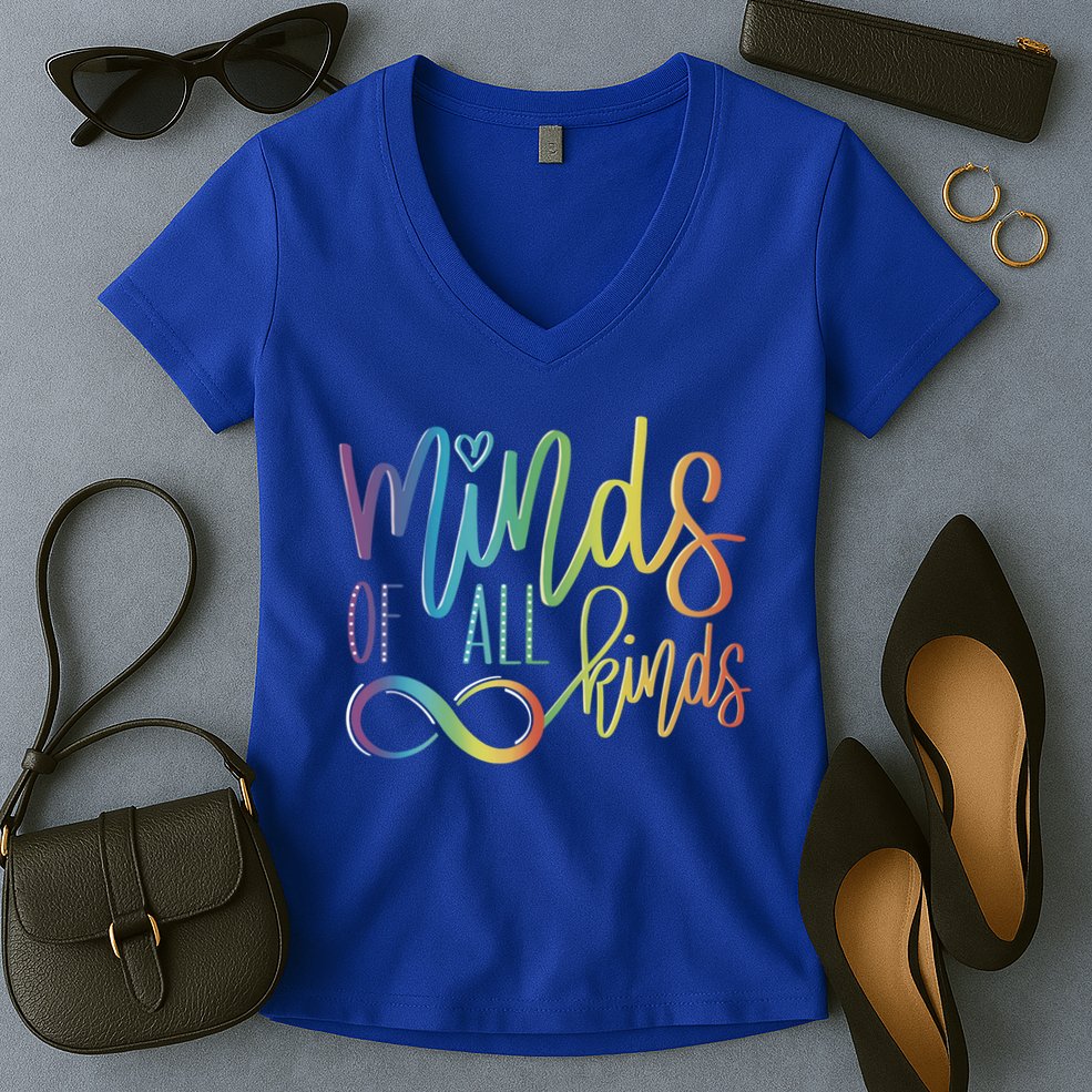 Minds Of All Kinds Neurodiversity Infinity Autism Awareness Gift Women's V-Neck T-Shirt