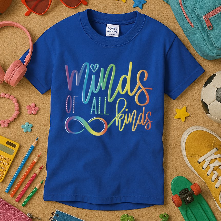 Minds Of All Kinds Neurodiversity Infinity Autism Awareness Gift Kids T-Shirt