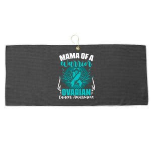 Mama Of A Warrior Teal Ribbon Ovary Support Ovarian Cancer Large Microfiber Waffle Golf Towel