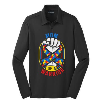 Mom Of A Warrior Autism Awareness Matching Silk Touch Performance Long Sleeve Polo