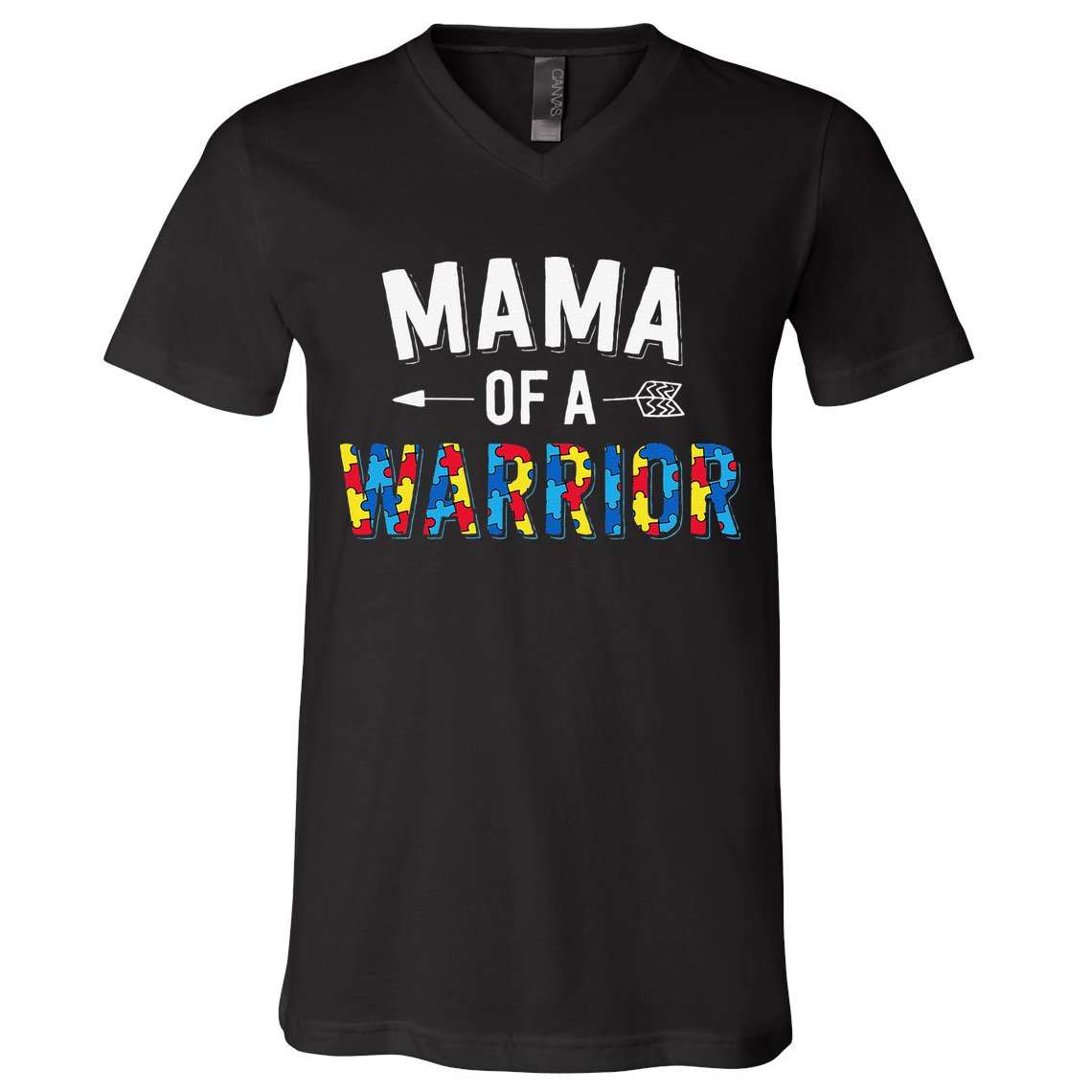 Mama Of A Warrior Family Mom World Autism Awareness Day V-Neck T-Shirt