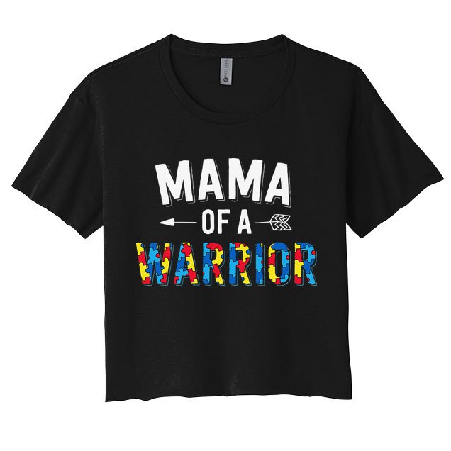 Mama Of A Warrior Family Mom World Autism Awareness Day Crop Top