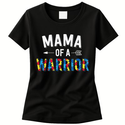 Mama Of A Warrior Family Mom World Autism Awareness Day Womens T-Shirt