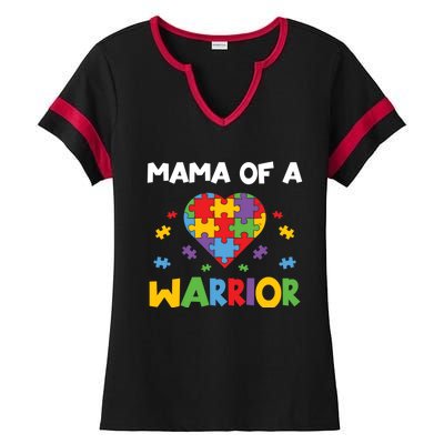 Mama Of A Warrior Family Mom World Autism Awareness Day Gift Ladies Halftime Notch Neck Tee