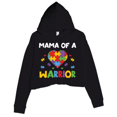 Mama Of A Warrior Family Mom World Autism Awareness Day Gift Crop Fleece Hoodie