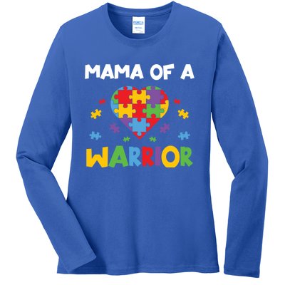 Mama Of A Warrior Family Mom World Autism Awareness Day Gift Ladies Long Sleeve Shirt