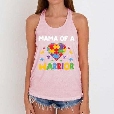 Mama Of A Warrior Family Mom World Autism Awareness Day Gift Women's Knotted Racerback Tank