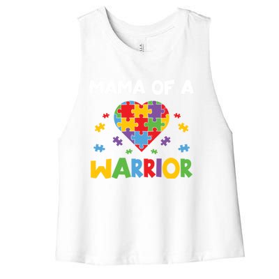 Mama Of A Warrior Family Mom World Autism Awareness Day Gift Women's Racerback Cropped Tank