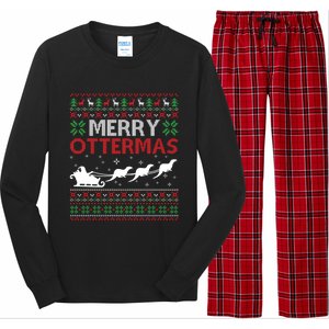 Merry Ottermas Animal Lover Otter Ugly Christmas Gift Long Sleeve Pajama Set