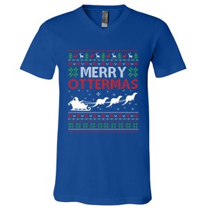 Merry Ottermas Animal Lover Otter Ugly Christmas Gift V-Neck T-Shirt