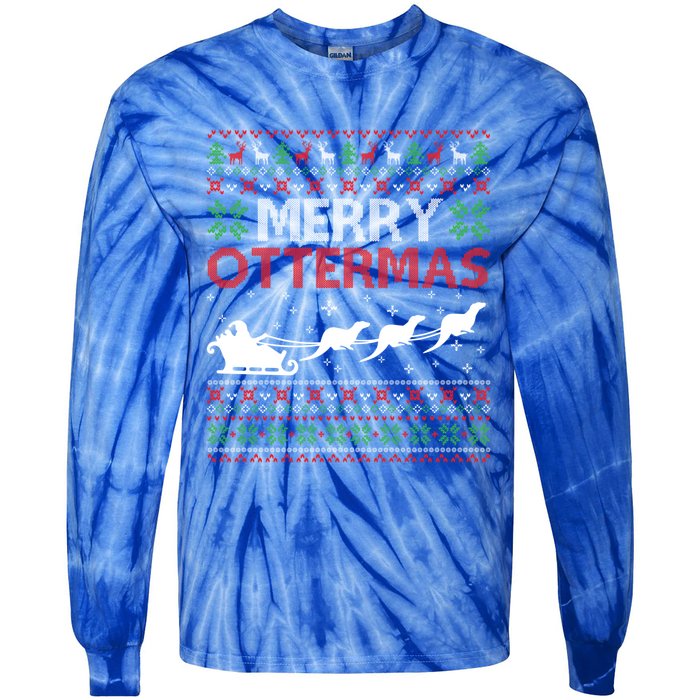 Merry Ottermas Animal Lover Otter Ugly Christmas Gift Tie-Dye Long Sleeve Shirt