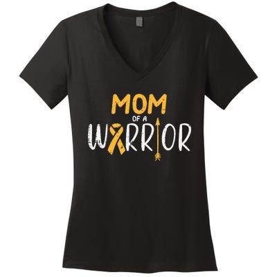 Mom Of A Warrior Childhood Cancer Ribbon Awareness Family Women's V-Neck T-Shirt