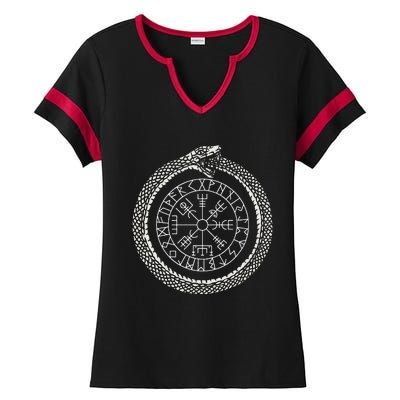 Mystic Ouroboros Ancient Viking Symbol Vegvisir Norse Ladies Halftime Notch Neck Tee