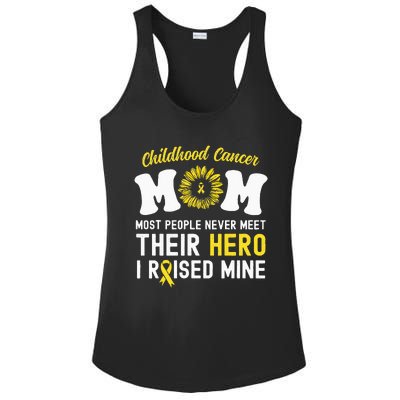 Mom Of A Warrior Hero Childhood Cancer Awareness Sunflower Ladies PosiCharge Competitor Racerback Tank