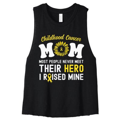 Mom Of A Warrior Hero Childhood Cancer Awareness Sunflower Women's Racerback Cropped Tank