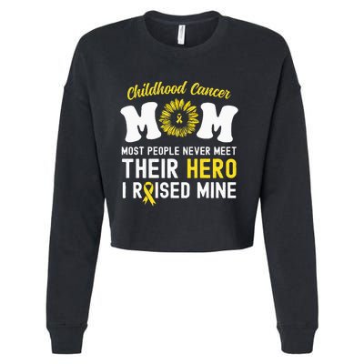 Mom Of A Warrior Hero Childhood Cancer Awareness Sunflower Cropped Pullover Crew