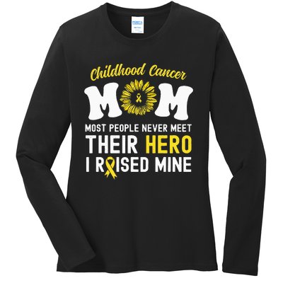 Mom Of A Warrior Hero Childhood Cancer Awareness Sunflower Ladies Long Sleeve Shirt