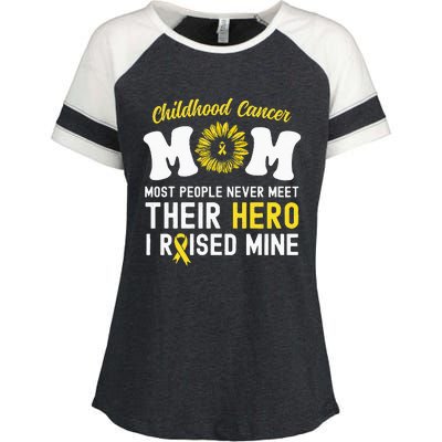 Mom Of A Warrior Hero Childhood Cancer Awareness Sunflower Enza Ladies Jersey Colorblock Tee