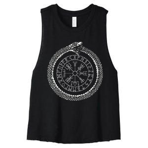 Mystic Ouroboros Ancient Viking Symbol Vegvisir Norse Women's Racerback Cropped Tank