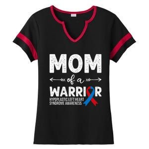 Mom Of A Warrior Red & Blue Ribbon HLHS Awareness Ladies Halftime Notch Neck Tee