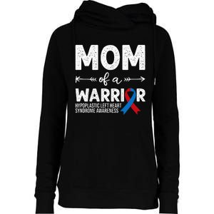 Mom Of A Warrior Red & Blue Ribbon HLHS Awareness Womens Funnel Neck Pullover Hood