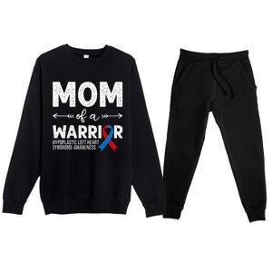 Mom Of A Warrior Red & Blue Ribbon HLHS Awareness Premium Crewneck Sweatsuit Set