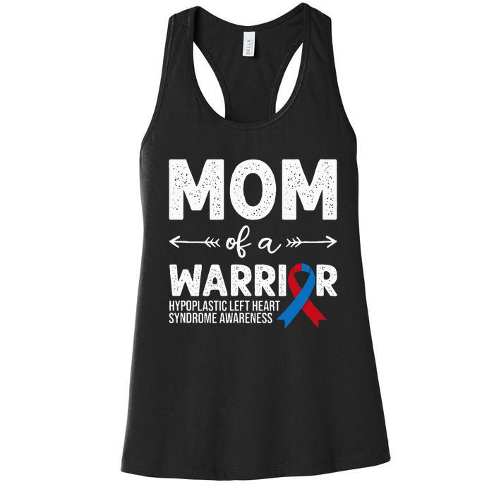 Mom Of A Warrior Red & Blue Ribbon HLHS Awareness Women's Racerback Tank