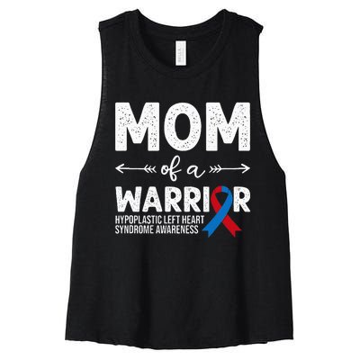 Mom Of A Warrior Red & Blue Ribbon HLHS Awareness Women's Racerback Cropped Tank