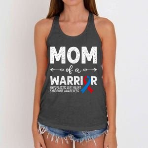 Mom Of A Warrior Red & Blue Ribbon HLHS Awareness Women's Knotted Racerback Tank