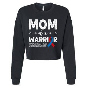 Mom Of A Warrior Red & Blue Ribbon HLHS Awareness Cropped Pullover Crew