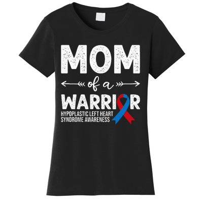 Mom Of A Warrior Red & Blue Ribbon HLHS Awareness Women's T-Shirt