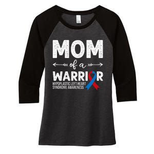 Mom Of A Warrior Red & Blue Ribbon HLHS Awareness Women's Tri-Blend 3/4-Sleeve Raglan Shirt