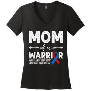 Mom Of A Warrior Red & Blue Ribbon HLHS Awareness Women's V-Neck T-Shirt