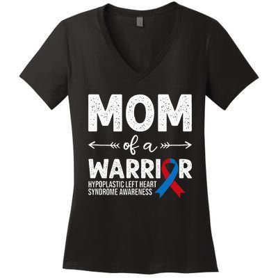 Mom Of A Warrior Red & Blue Ribbon HLHS Awareness Women's V-Neck T-Shirt