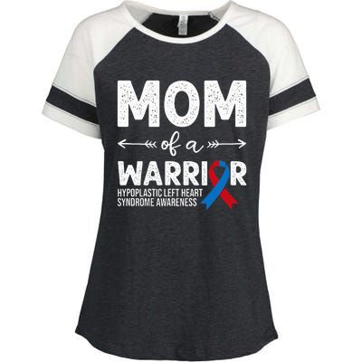 Mom Of A Warrior Red & Blue Ribbon HLHS Awareness Enza Ladies Jersey Colorblock Tee