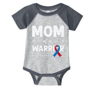 Mom Of A Warrior Red & Blue Ribbon HLHS Awareness Infant Baby Jersey Bodysuit