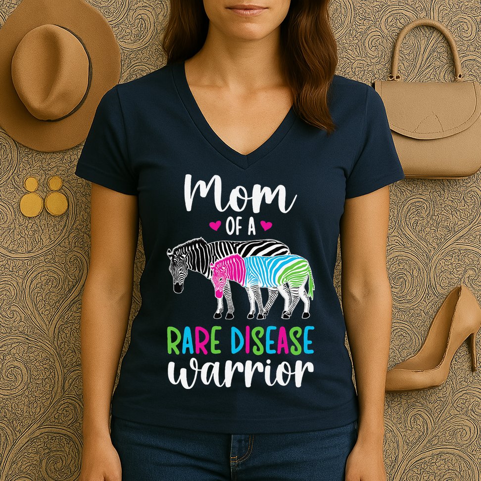 Mom Of A Rare Disease Warrior Mom Rare Disease Awareness Women's V-Neck T-Shirt