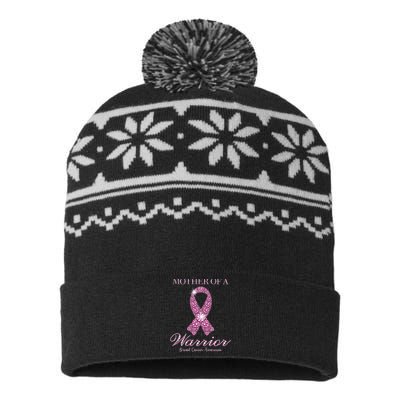 Mother Of A Warrior Breast Cancer Awareness Pink Ribbon USA-Made Snowflake Beanie