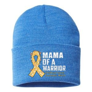 Mama Of A Warrior Hood Cancer Awareness Gift Sustainable Knit Beanie