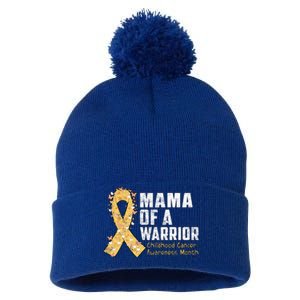 Mama Of A Warrior Hood Cancer Awareness Gift Pom Pom 12in Knit Beanie