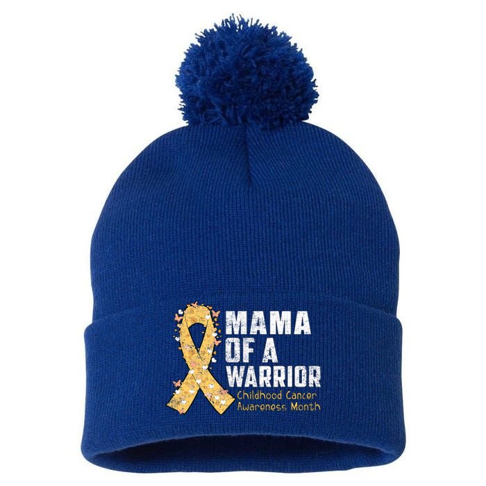 Mama Of A Warrior Hood Cancer Awareness Gift Pom Pom 12in Knit Beanie