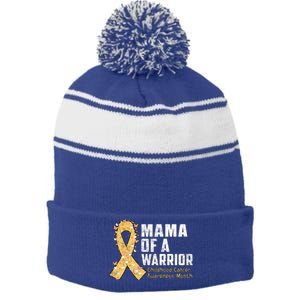 Mama Of A Warrior Hood Cancer Awareness Gift Stripe Pom Pom Beanie