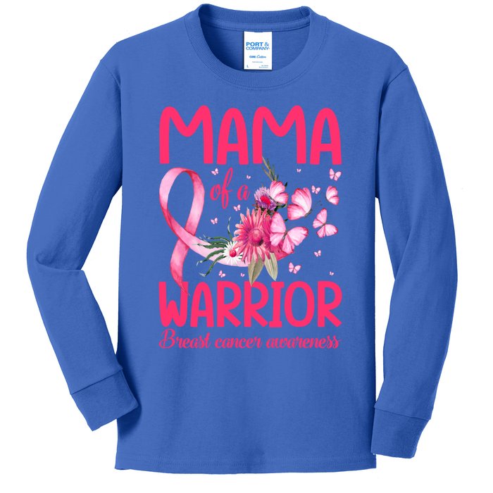 Mama Of A Warrior Breast Cancer Sunflower Butterfly Gift Kids Long Sleeve Shirt