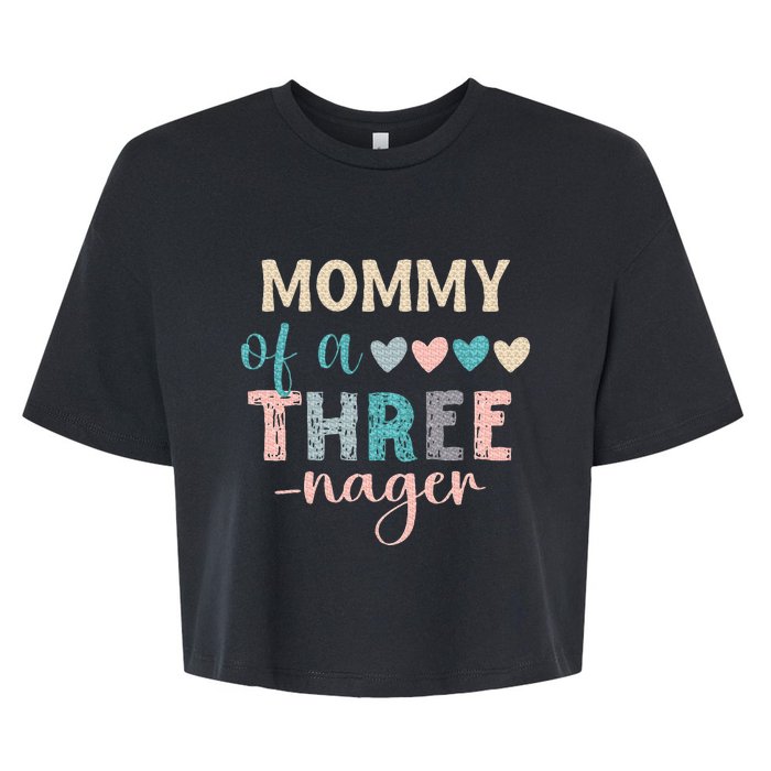 Mommy Of A Threenager 3rd Birthday Matching Family Boho Bella+Canvas Jersey Crop Tee