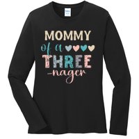 Mommy Of A Threenager 3rd Birthday Matching Family Boho Ladies Long Sleeve Shirt