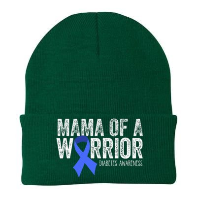 Mama of a Warrior T1D Mom Diabetic Blue Ribbon Support Gift Knit Cap Winter Beanie